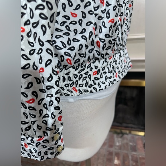 Lilli Ann Collections Blouse White Black Paisley Elastic Waist Vintage 80s Mod - Picture 4 of 11